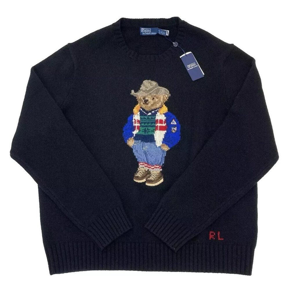 Polo Ralph Lauren Bear Iconic Western Cowboy Knit Men Sweater Black Size XXL
